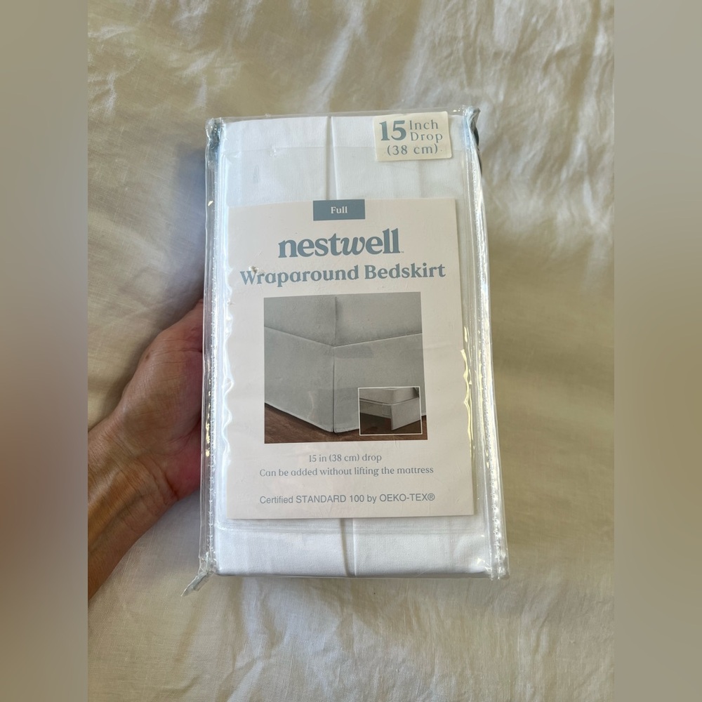 Nestwell | Full Size | White Cotton Blend Wraparound Bedskirt 15” Drop NIP